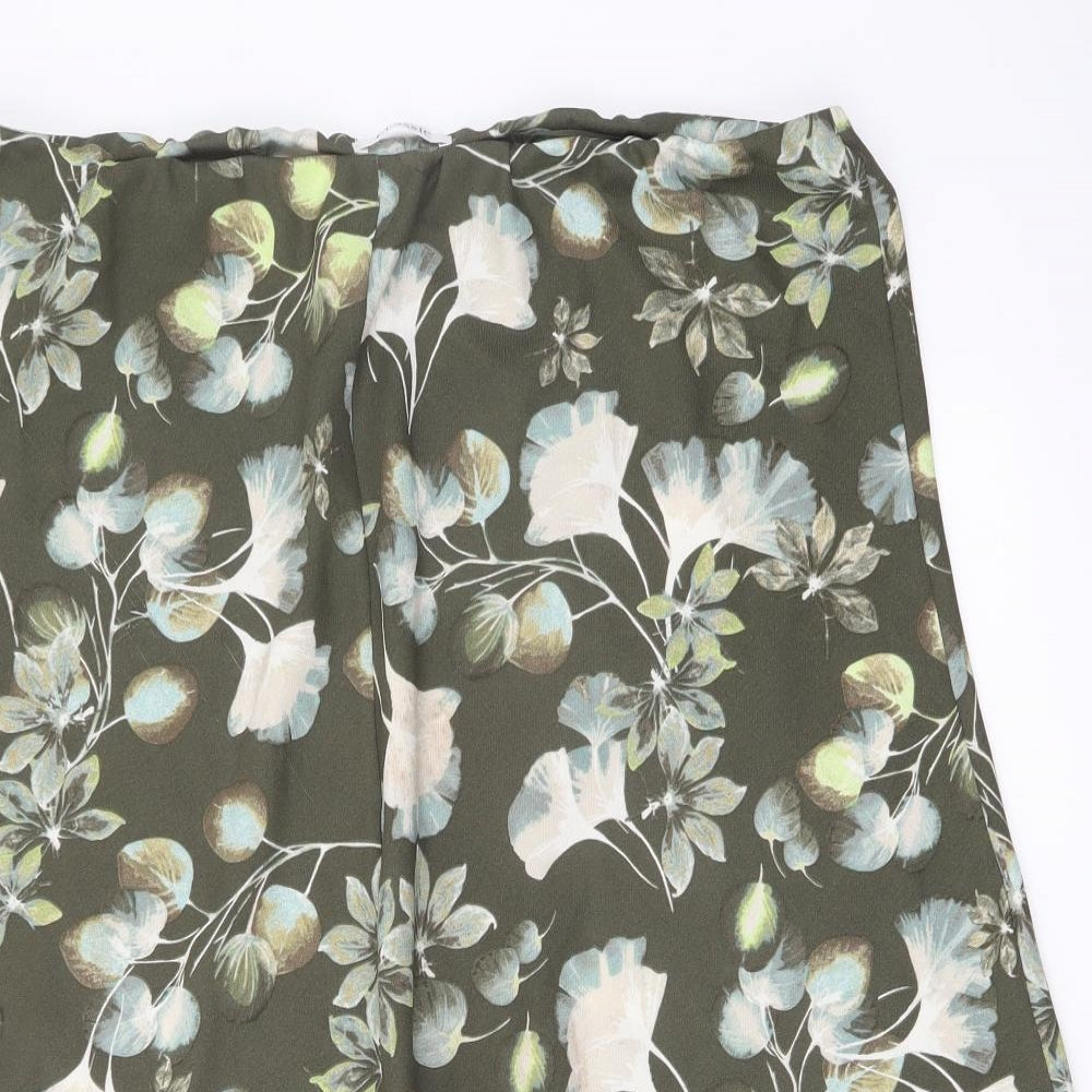 Classic Womens Green Floral Polyester Flare Skirt Size 18
