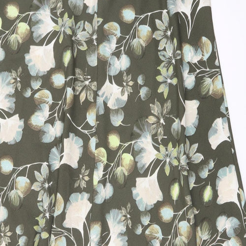 Classic Womens Green Floral Polyester Flare Skirt Size 18