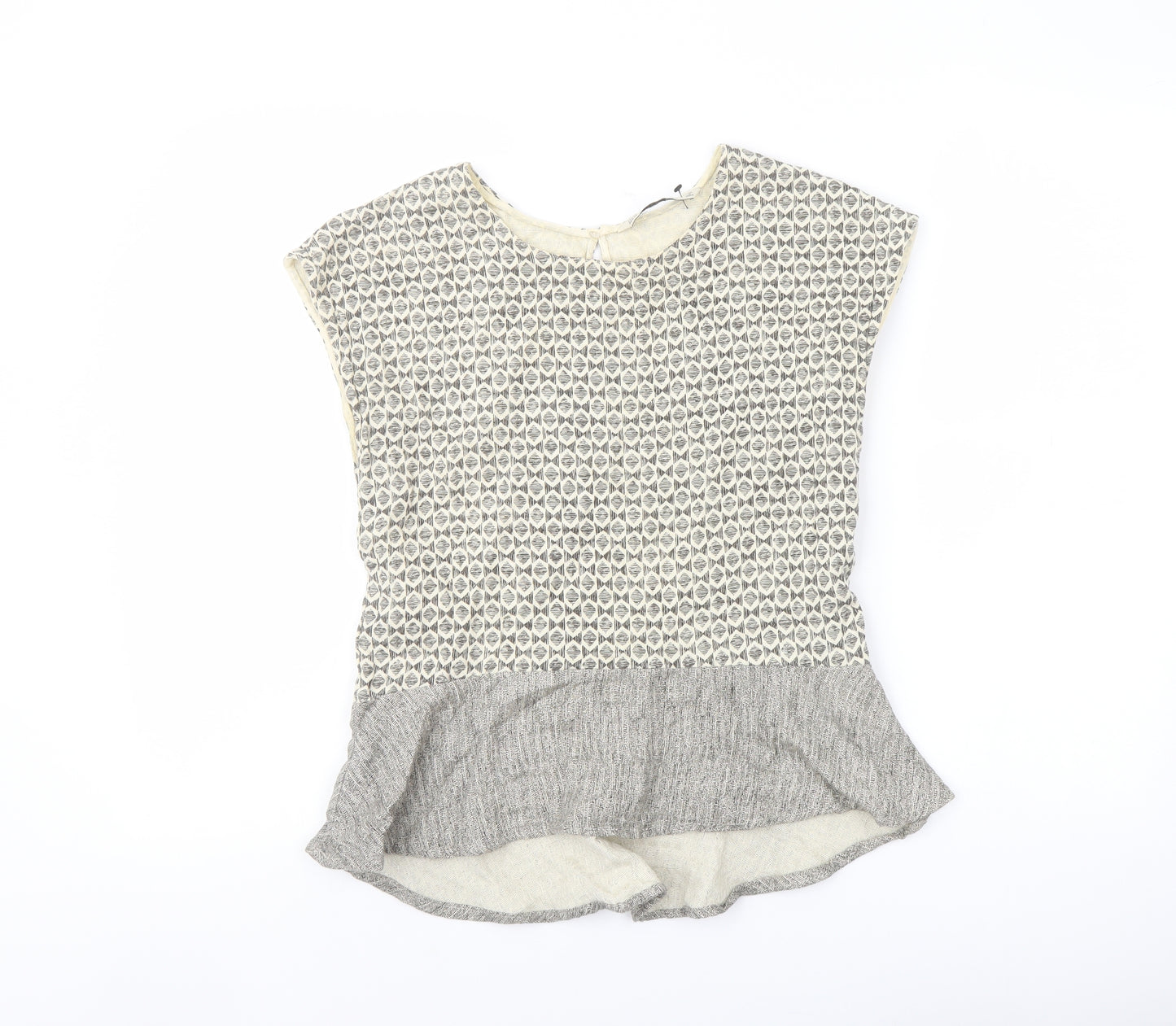 Zara Womens Beige Geometric Cotton Basic Blouse Size XS Round Neck