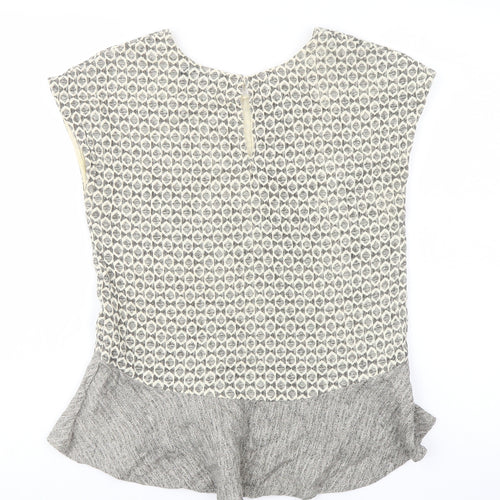Zara Womens Beige Geometric Cotton Basic Blouse Size XS Round Neck