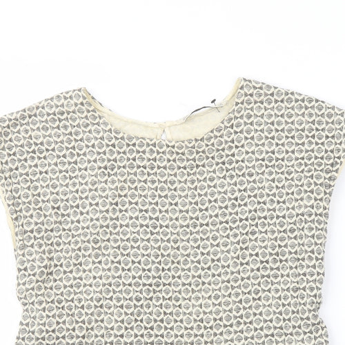 Zara Womens Beige Geometric Cotton Basic Blouse Size XS Round Neck