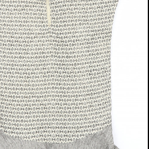 Zara Womens Beige Geometric Cotton Basic Blouse Size XS Round Neck