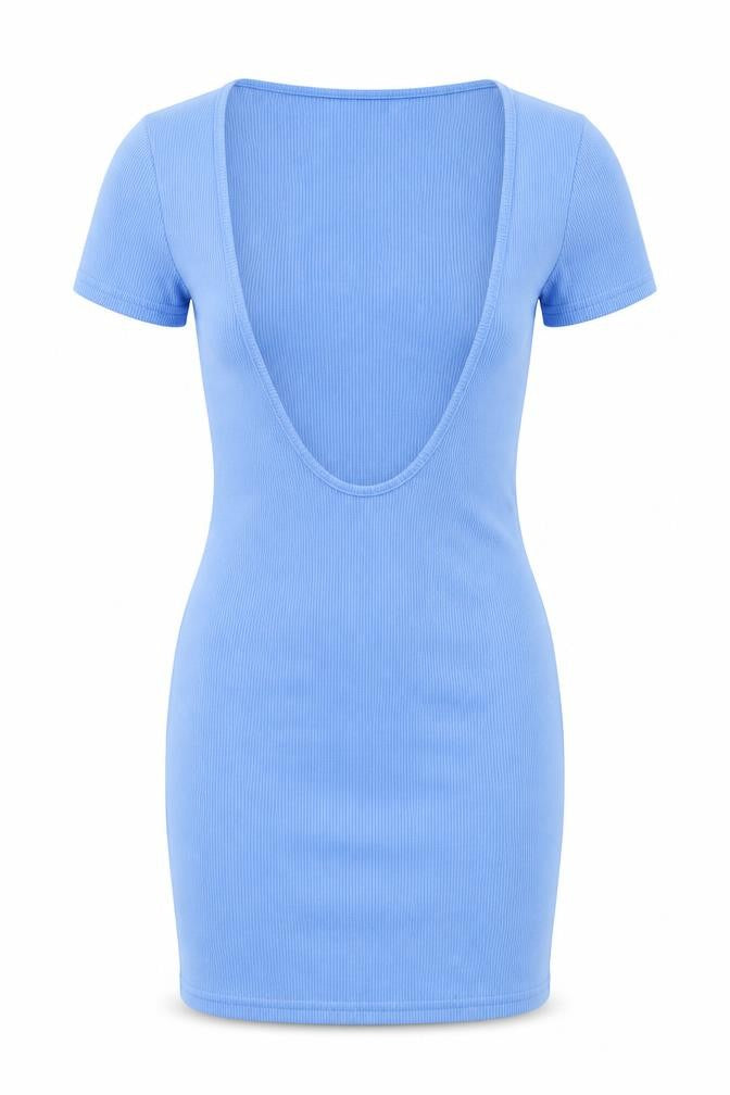 Front view of Missguided women’s blue polyester mini, size UK 10, scoop neck pullover