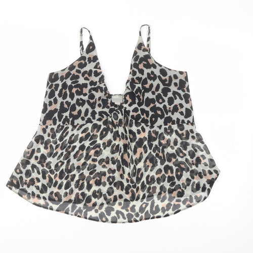 ASOS Womens Black Animal Print Polyester Camisole T-Shirt Size 12 V-Neck