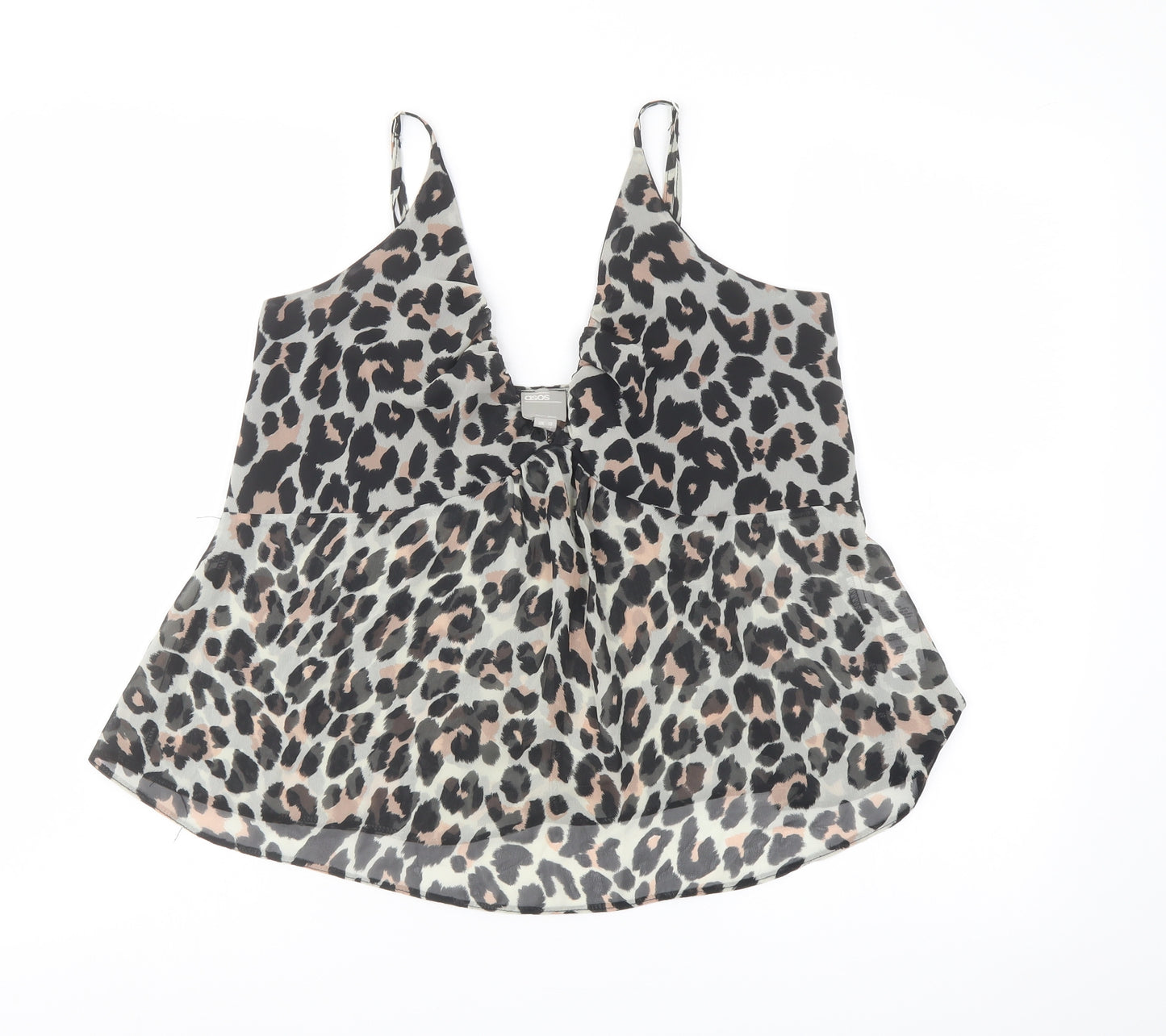 ASOS Womens Black Animal Print Polyester Camisole T-Shirt Size 12 V-Neck