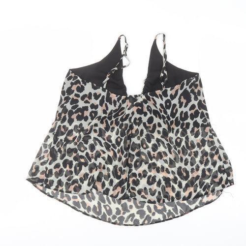 ASOS Womens Black Animal Print Polyester Camisole T-Shirt Size 12 V-Neck