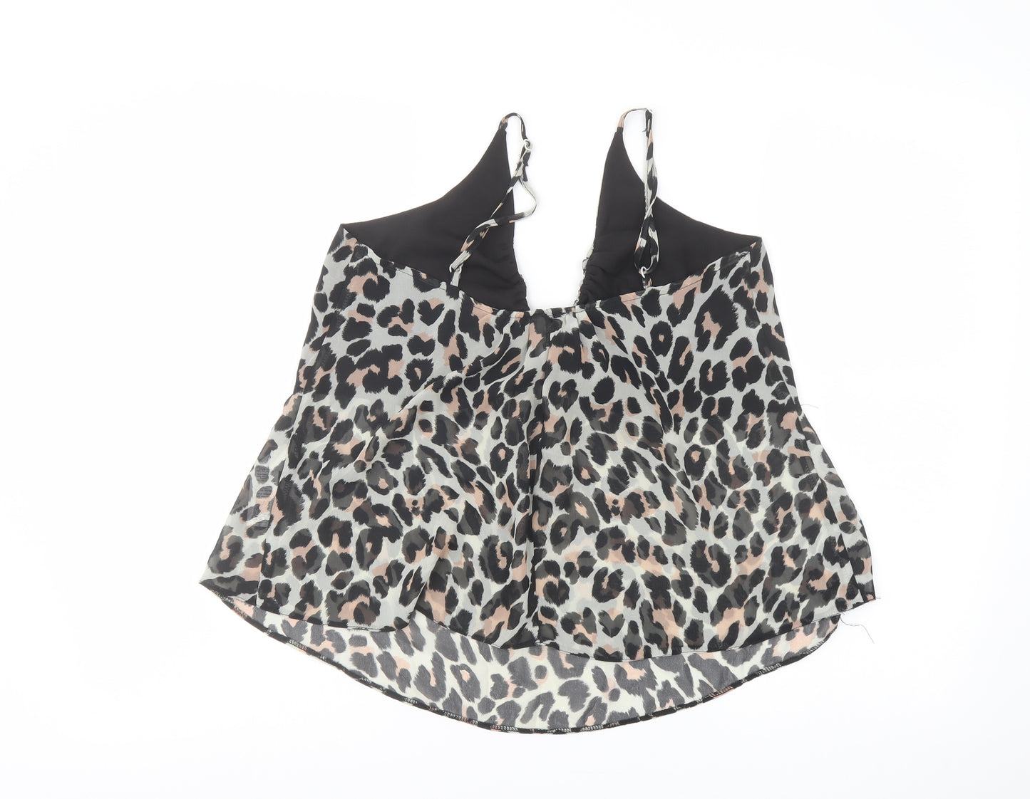 ASOS Womens Black Animal Print Polyester Camisole T-Shirt Size 12 V-Neck