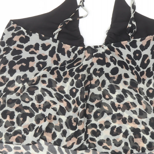 ASOS Womens Black Animal Print Polyester Camisole T-Shirt Size 12 V-Neck