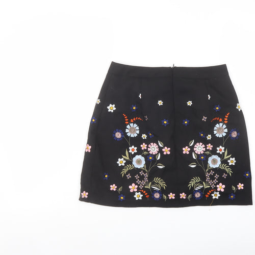 New Look Womens Black Floral Polyester Mini Skirt Size 10 Zip