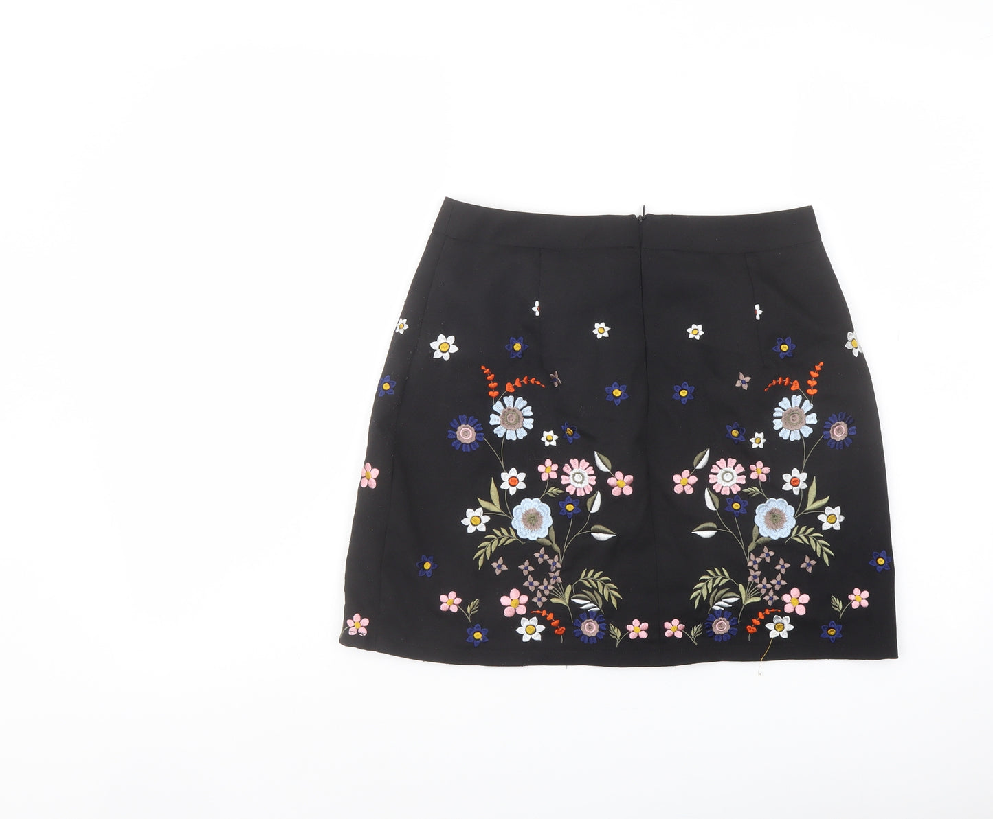 New Look Womens Black Floral Polyester Mini Skirt Size 10 Zip