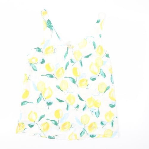 Joules Womens Yellow Geometric Viscose Basic Blouse Size 8 V-Neck