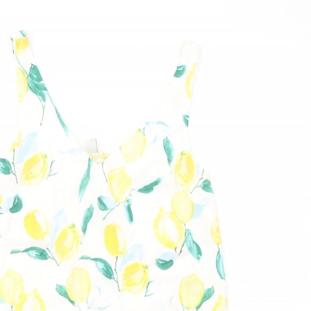 Joules Womens Yellow Geometric Viscose Basic Blouse Size 8 V-Neck