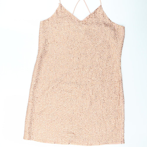 River Island Womens Pink Polyester Mini Size 8 V-Neck Pullover
