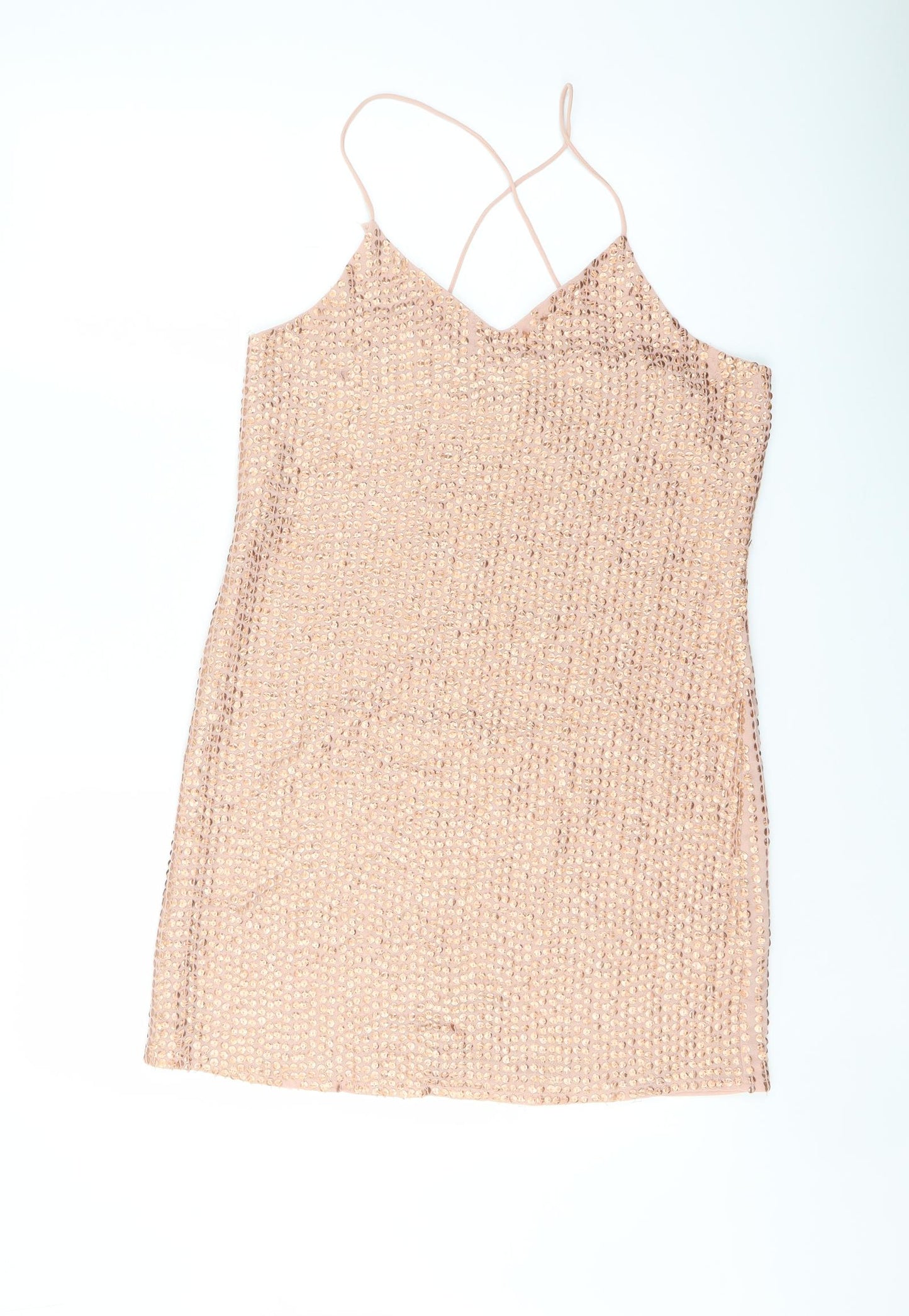 River Island Womens Pink Polyester Mini Size 8 V-Neck Pullover