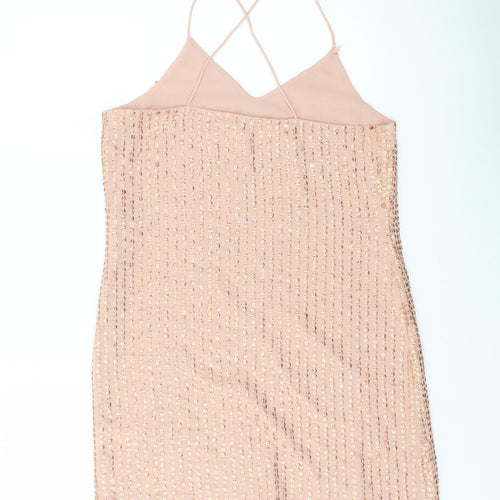 River Island Womens Pink Polyester Mini Size 8 V-Neck Pullover
