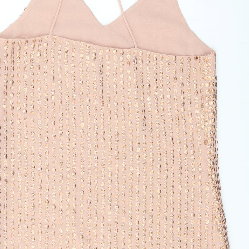 River Island Womens Pink Polyester Mini Size 8 V-Neck Pullover