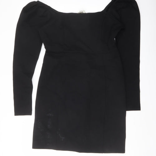 Biden Womens Black Viscose Bodycon Size 12 Square Neck Zip