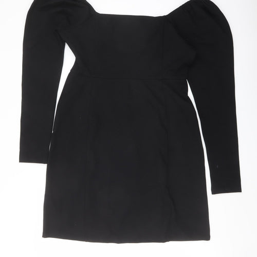 Biden Womens Black Viscose Bodycon Size 12 Square Neck Zip