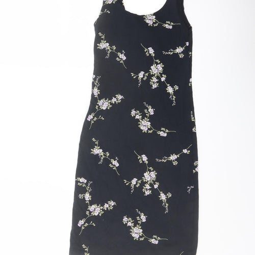 Miss Selfridge Womens Blue Floral Cotton Mini Size 6 Round Neck Pullover