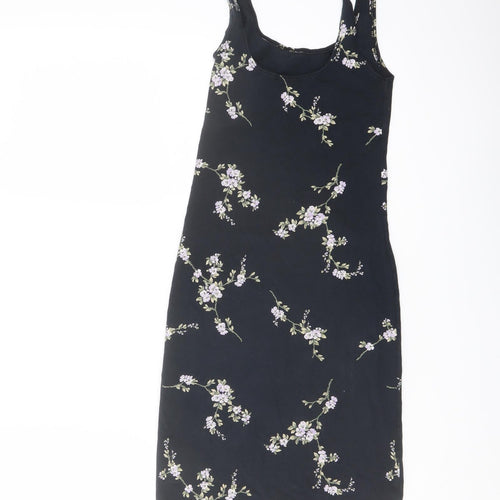 Miss Selfridge Womens Blue Floral Cotton Mini Size 6 Round Neck Pullover