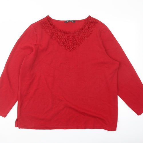 Bonmarché Womens Red Polyester Basic Blouse Size L Round Neck