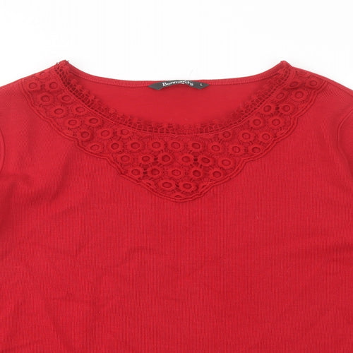 Bonmarché Womens Red Polyester Basic Blouse Size L Round Neck