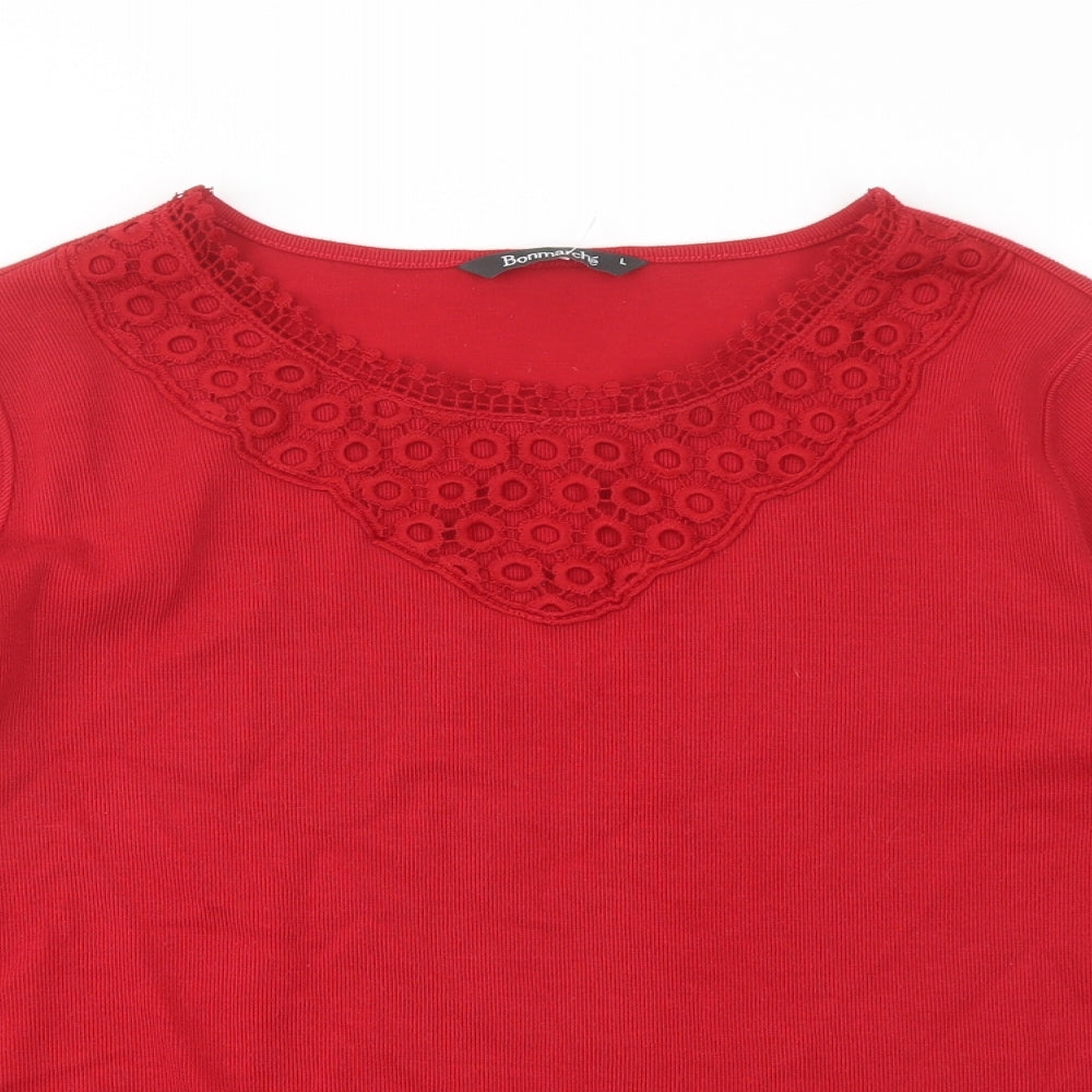 Bonmarché Womens Red Polyester Basic Blouse Size L Round Neck