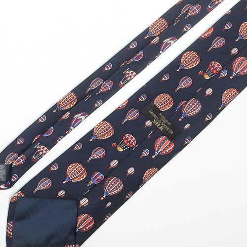 St Michael Mens Blue Geometric Silk Pointed Tie One Size - Hot Air Balloon Pattern