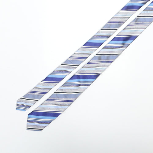 Limehaus Mens Blue Striped Silk Pointed Tie One Size