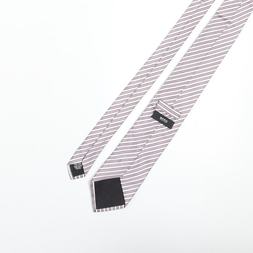 Boss Mens Purple Striped Silk Pointed Tie One Size