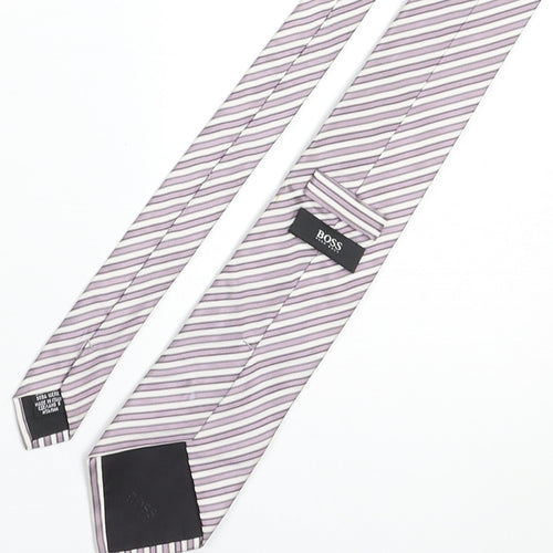 Boss Mens Purple Striped Silk Pointed Tie One Size