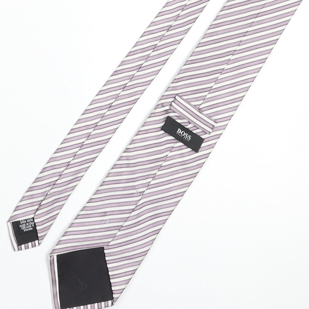 Boss Mens Purple Striped Silk Pointed Tie One Size