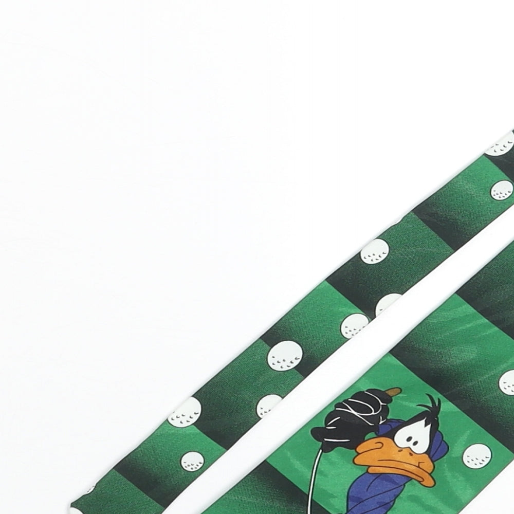 Looney Tunes Mens Green Polyester Pointed Tie One Size - Duffy Duck Golf