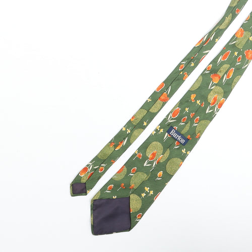 Burton Mens Green Floral Polyester Pointed Tie One Size