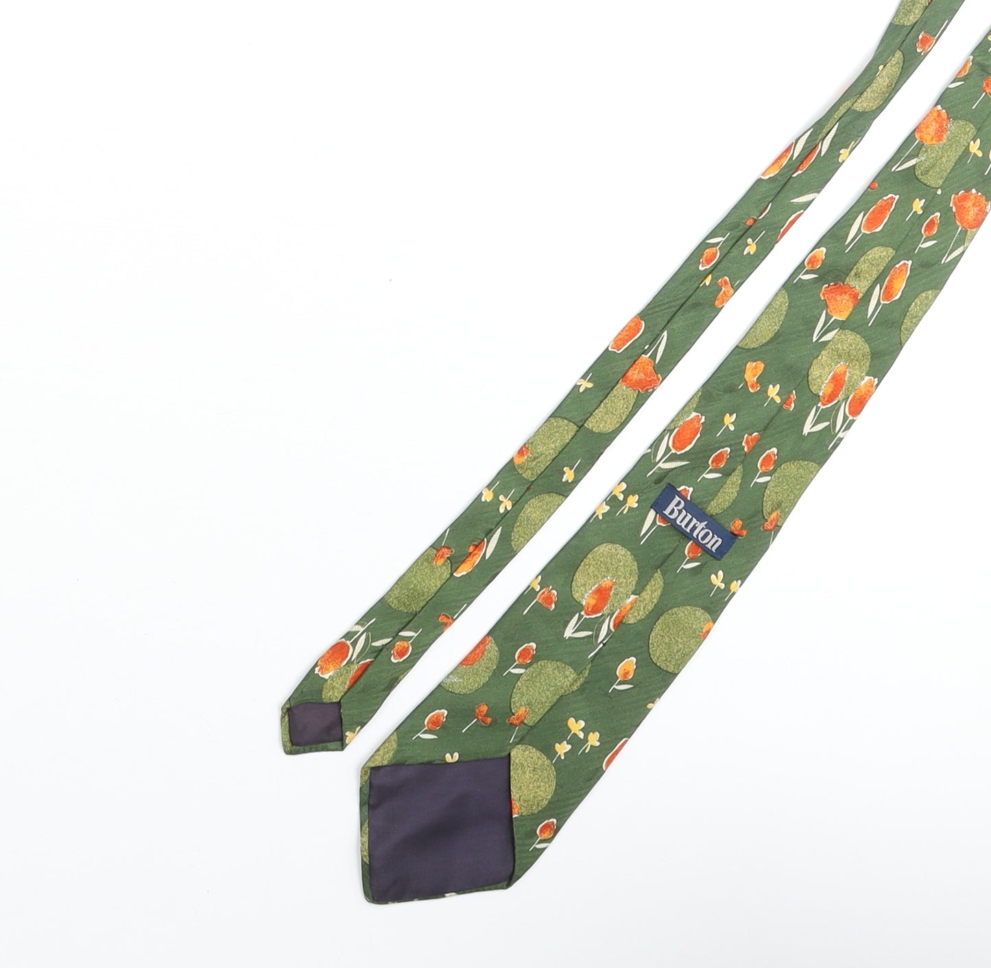 Burton Mens Green Floral Polyester Pointed Tie One Size