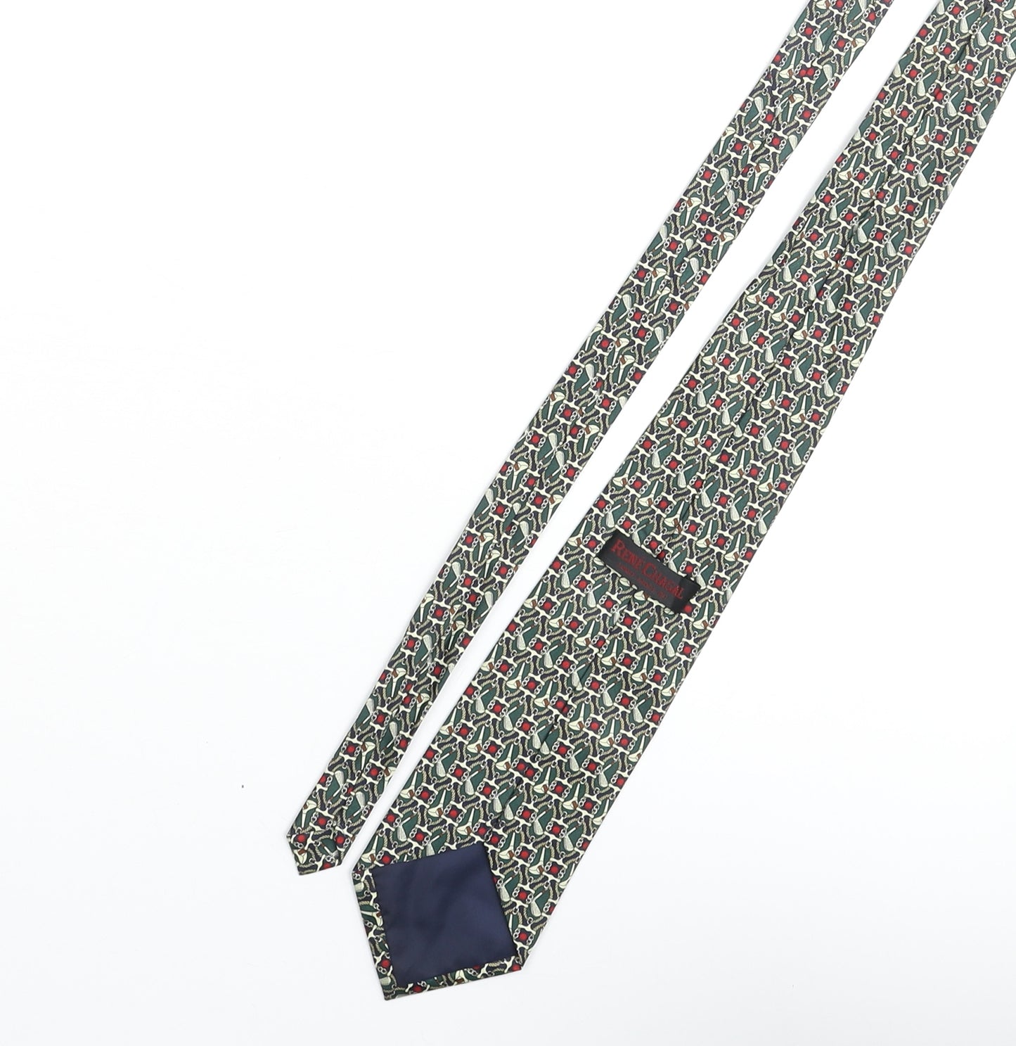 Rene Chegal Mens Multicoloured Geometric Polyester Pointed Tie One Size - Golf Print