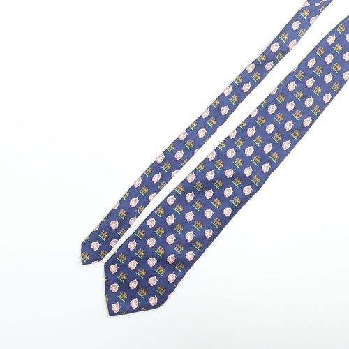 Vintage Pig Mens Multicoloured Geometric Silk Pointed Tie One Size - Pig Fence Print