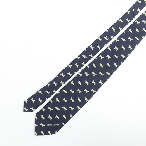 Maccravats Mens Blue Geometric Polyester Pointed Tie One Size - British Charolais Cattle Print
