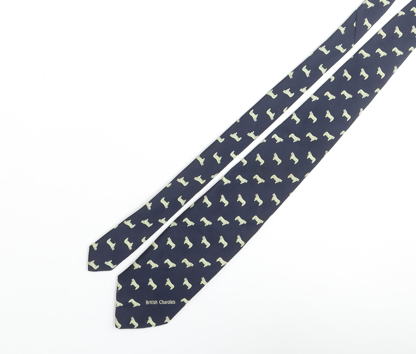 Maccravats Mens Blue Geometric Polyester Pointed Tie One Size - British Charolais Cattle Print