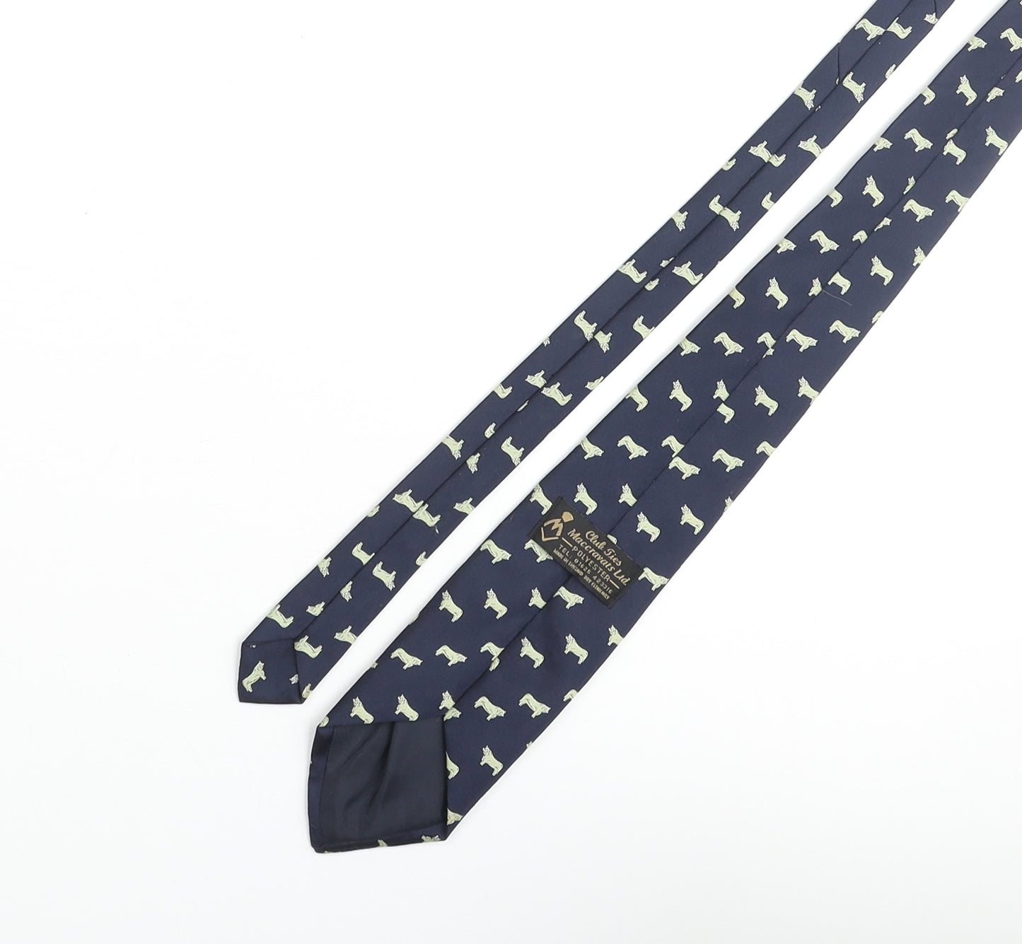 Maccravats Mens Blue Geometric Polyester Pointed Tie One Size - British Charolais Cattle Print
