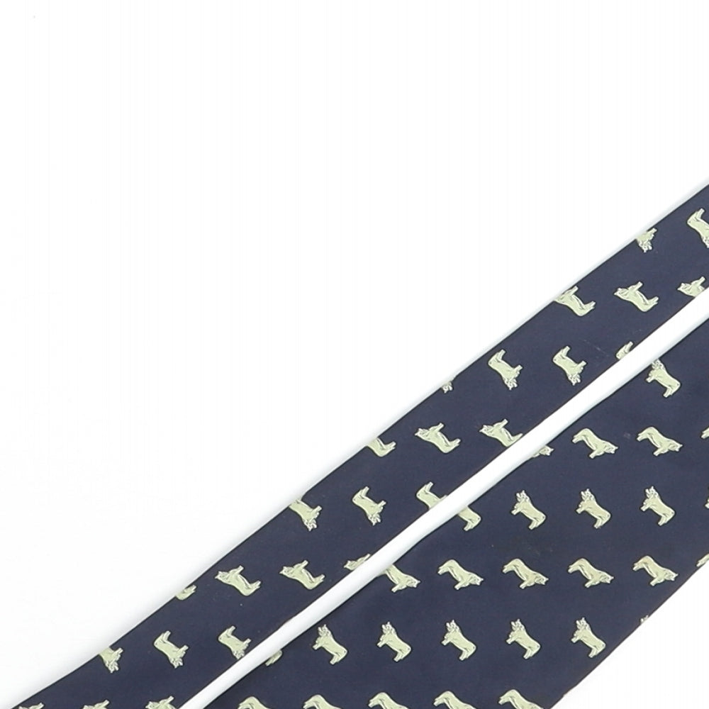 Maccravats Mens Blue Geometric Polyester Pointed Tie One Size - British Charolais Cattle Print