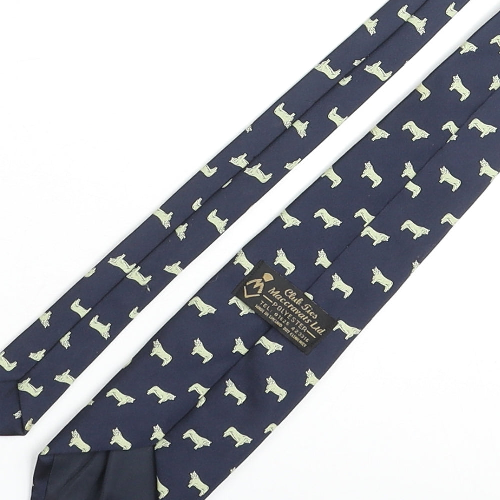 Maccravats Mens Blue Geometric Polyester Pointed Tie One Size - British Charolais Cattle Print