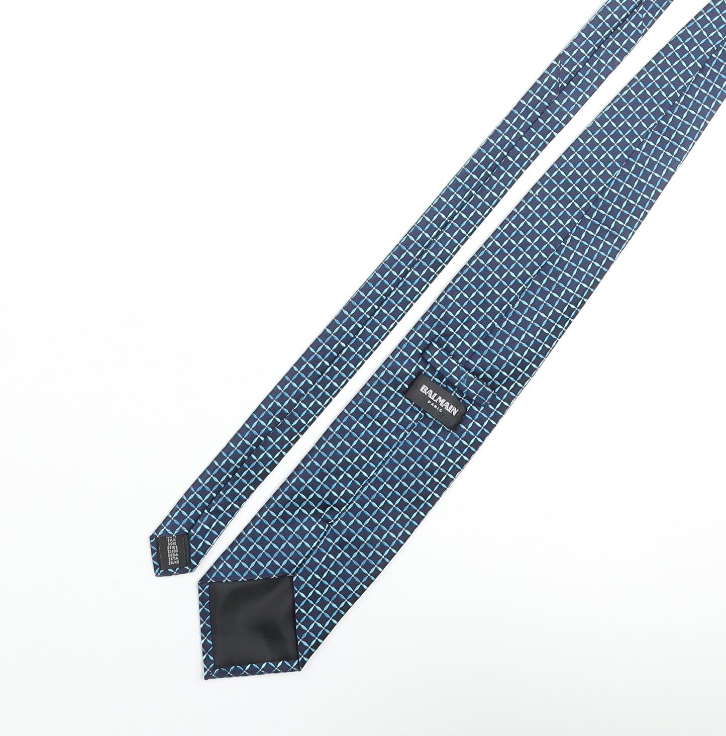 Balmain Mens Blue Plaids & Checks Silk Pointed Tie One Size