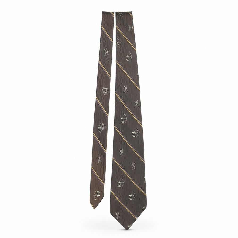 Front view of Vintage Archery men’s gold striped polyester pointed tie one size - archery print