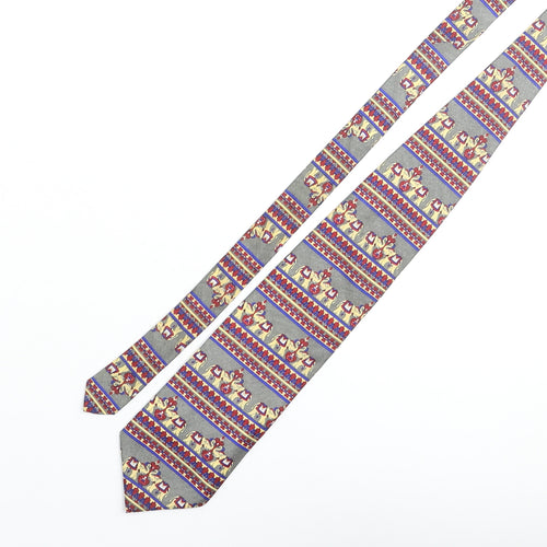 Vintage Elephant Mens Multicoloured Geometric Silk Pointed Tie One Size - Elephant Print