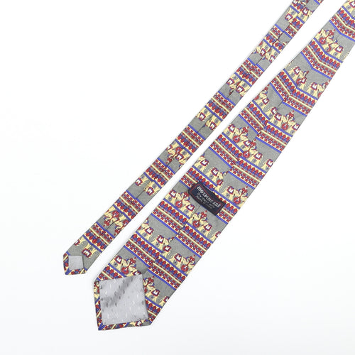 Vintage Elephant Mens Multicoloured Geometric Silk Pointed Tie One Size - Elephant Print