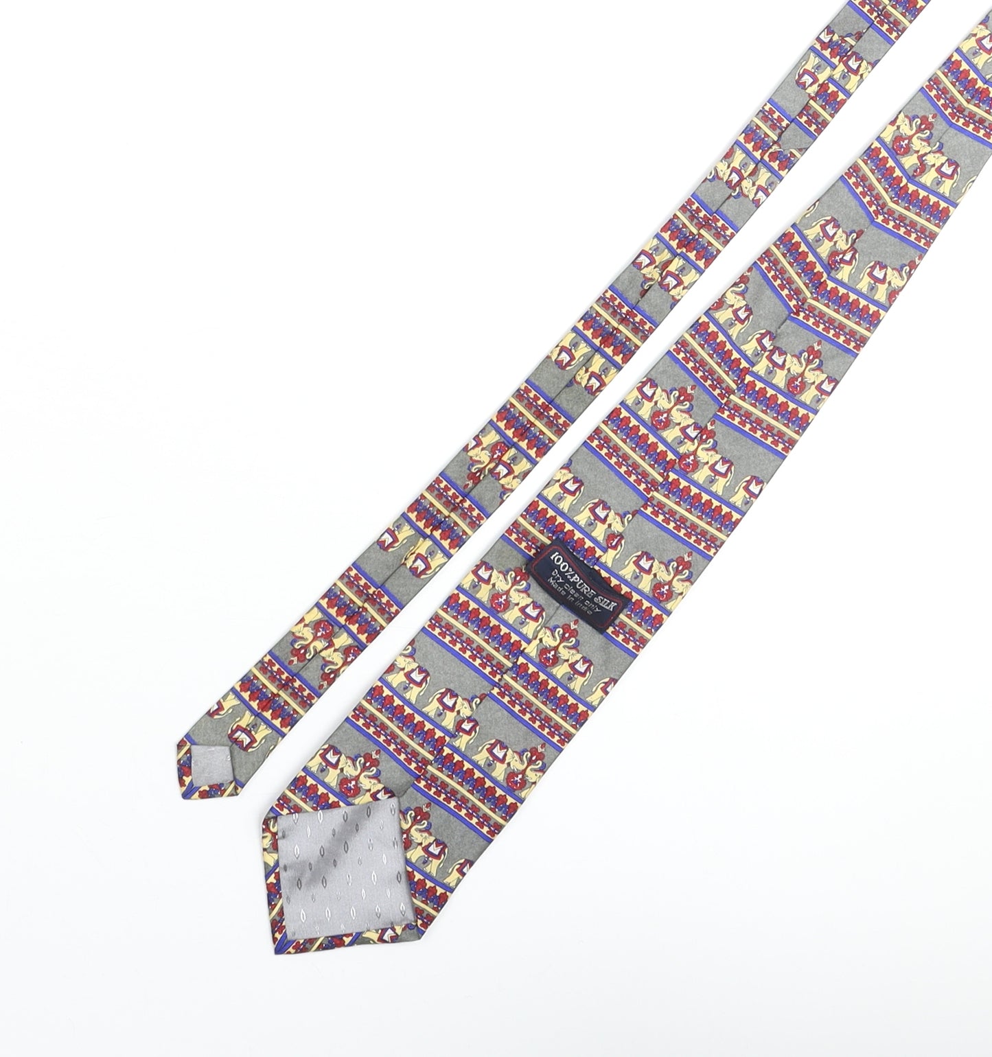 Vintage Elephant Mens Multicoloured Geometric Silk Pointed Tie One Size - Elephant Print
