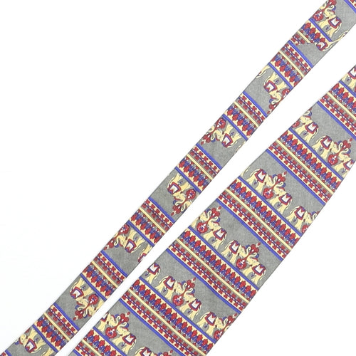 Vintage Elephant Mens Multicoloured Geometric Silk Pointed Tie One Size - Elephant Print