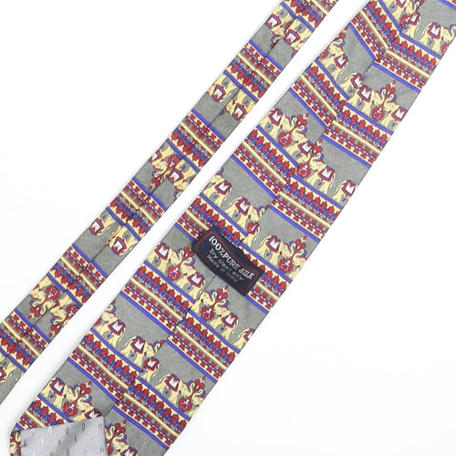 Vintage Elephant Mens Multicoloured Geometric Silk Pointed Tie One Size - Elephant Print