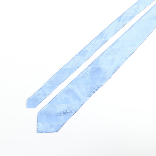 Hindern Mens Blue Striped Polyester Pointed Tie One Size - Paisley Detail
